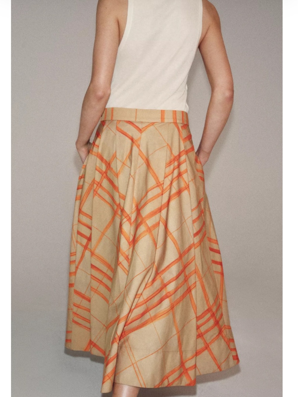 Zara Plaid Cape Midi Skirt With Side Pockets - Picture 3 of 12